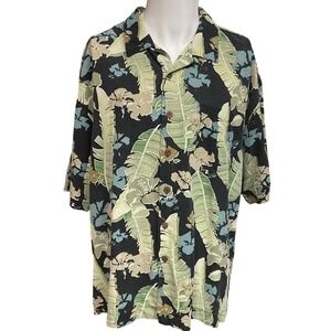 Bermuda Bay Men's Floral Printed Collared Short Sleeve Silk Hawaiian Shirt Sz XL
